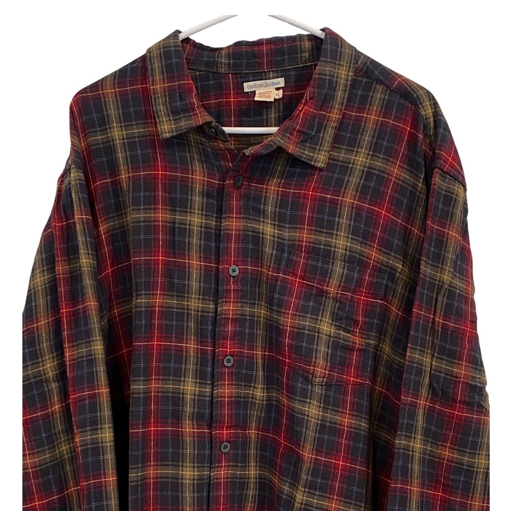 Carbon 2 Cobalt Mens‎ XL Red Navy Plaid Double Faced Cotton Button Down Shirt
